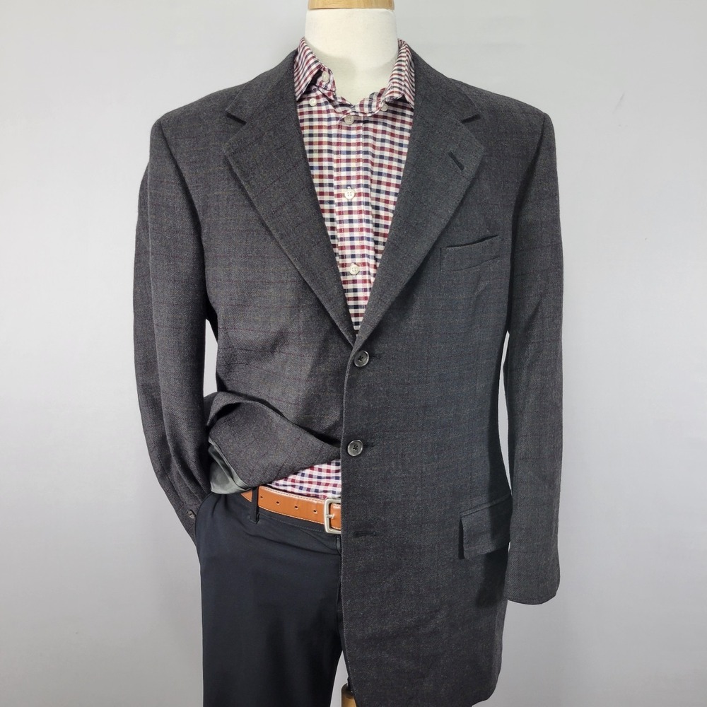 VTG Perry Ellis Men's Sport Coat Blazer Three Button Flannel Plaid About 44R